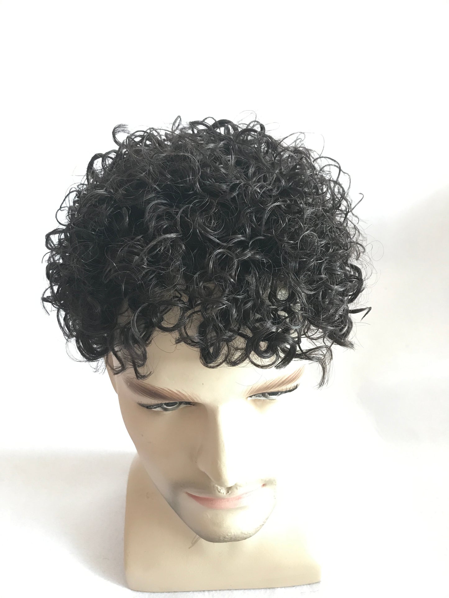 Full skin curly hair toupee for men , durable PU hair systems curly style