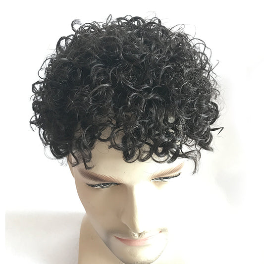 Full skin curly hair toupee for men , durable PU hair systems curly style