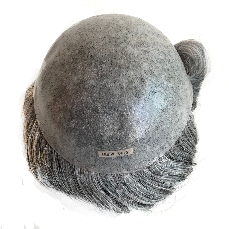 Big sale full pu hair toupee grey color 1b with 65% white color hair systems