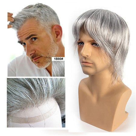 1B80 Hair System Full Swiss Lace Base, 10*8 Grey Hair Replacement for Men