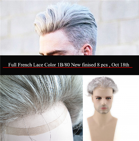 1B80 Hair System Full Swiss Lace Base, 10*8 Grey Hair Replacement for Men